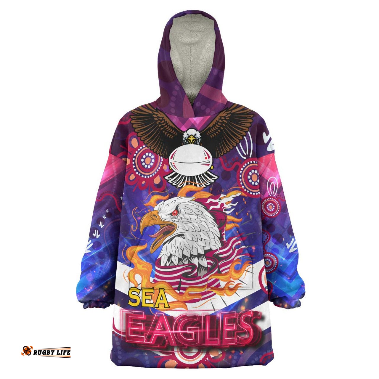 Australia Sea Eagles Snug Hoodie - Custom Australia Sea Eagles Champions with Aboriginal Inspired Abstract Dot Painting Player And Number Oodie Blanket