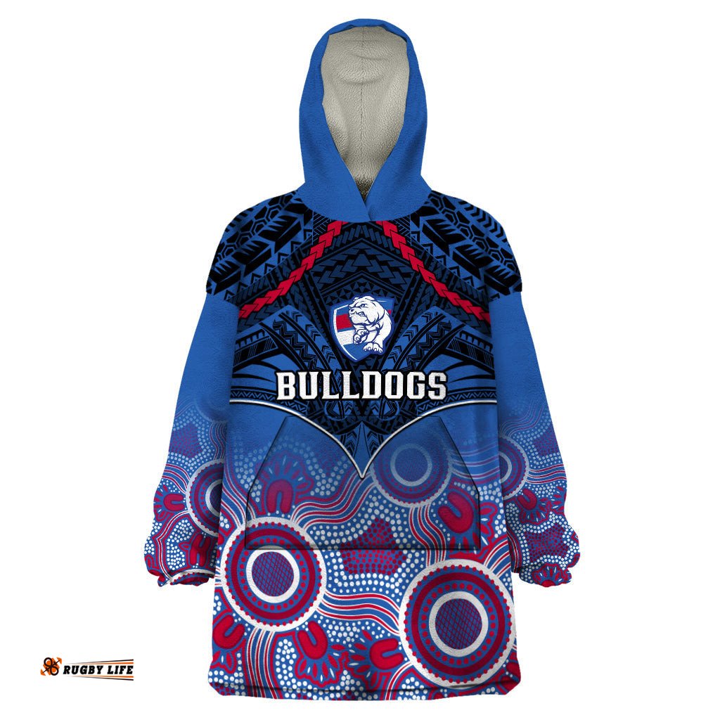 personalised bulldogs football wearable blanket hoodie doggies aboriginal mix polynesian pattern