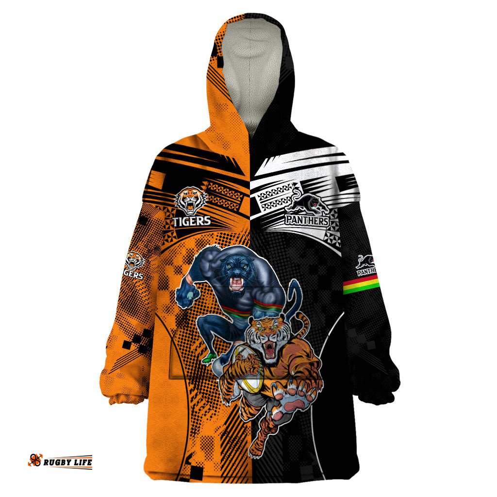 nrl tigers combine panthers rugby wearable blanket hoodie sporty style