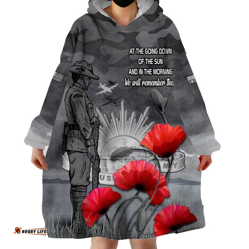 remembrance day wearable blanket hoodie soldier australian army rising sun with red poppy