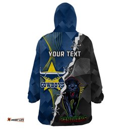 personalised panthers and cowboys rugby wearable blanket hoodie sporty version