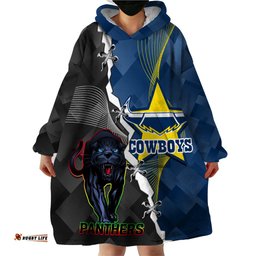 personalised panthers and cowboys rugby wearable blanket hoodie sporty version