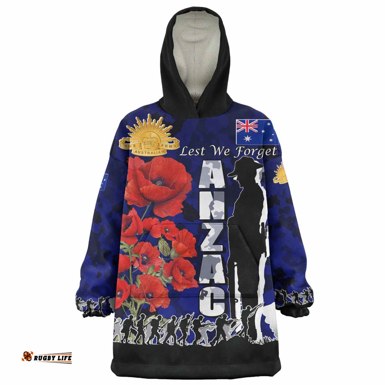 Australia Anzac Custom Snug Hoodie - Anzac day Lest We Forget With Poppies And Camo Pattern Oodie