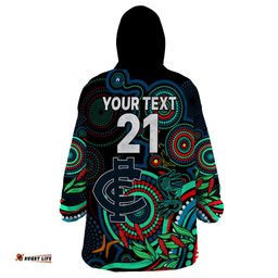 custom carlton blues football aboriginal art wearable blanket hoodie naidoc indigenous tribal