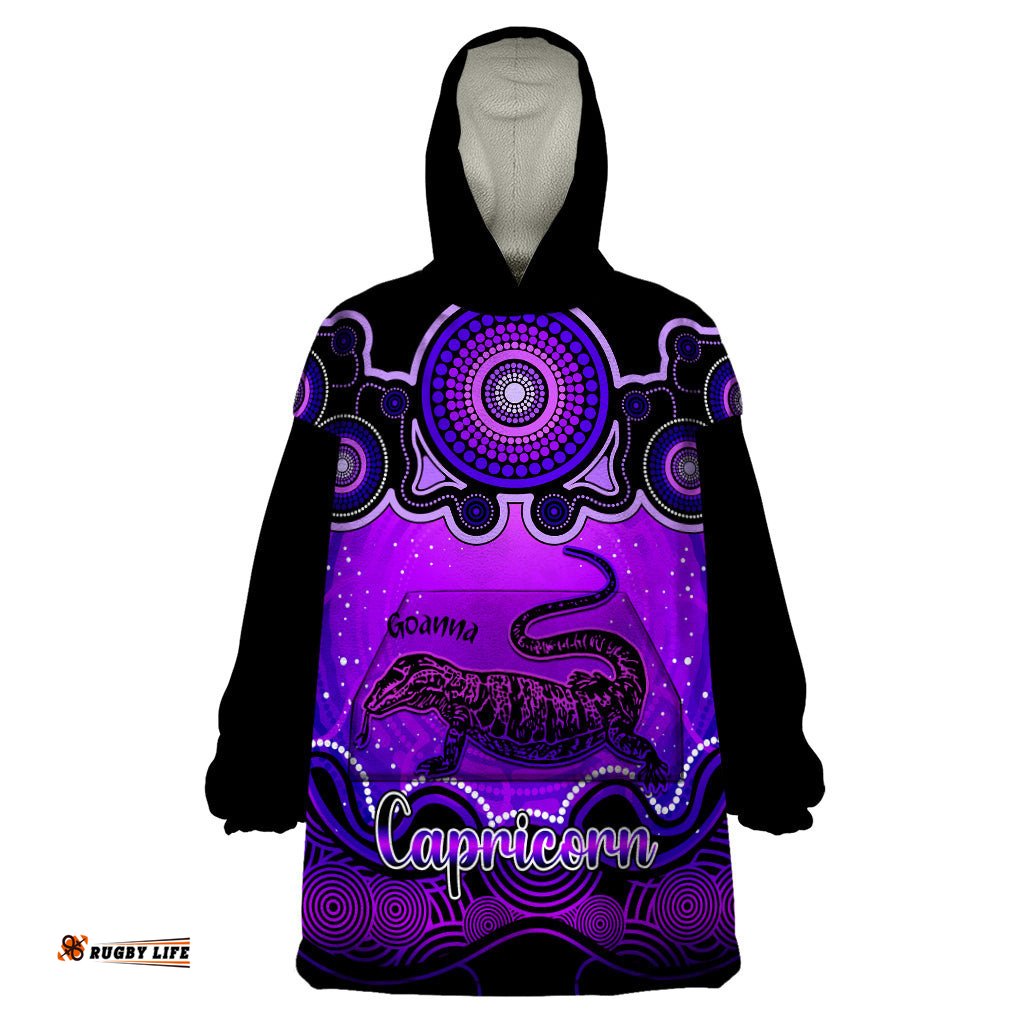 personalised australia capricorn goanna zodiac wearable blanket hoodie auz astrology aboriginal purple