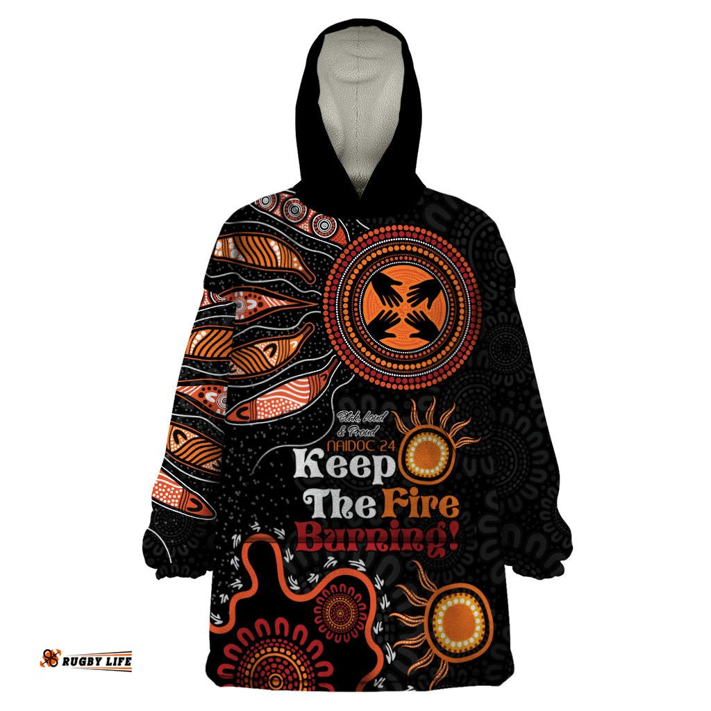 australia naidoc 2024 wearable blanket hoodie keep the fire burning aboriginal art