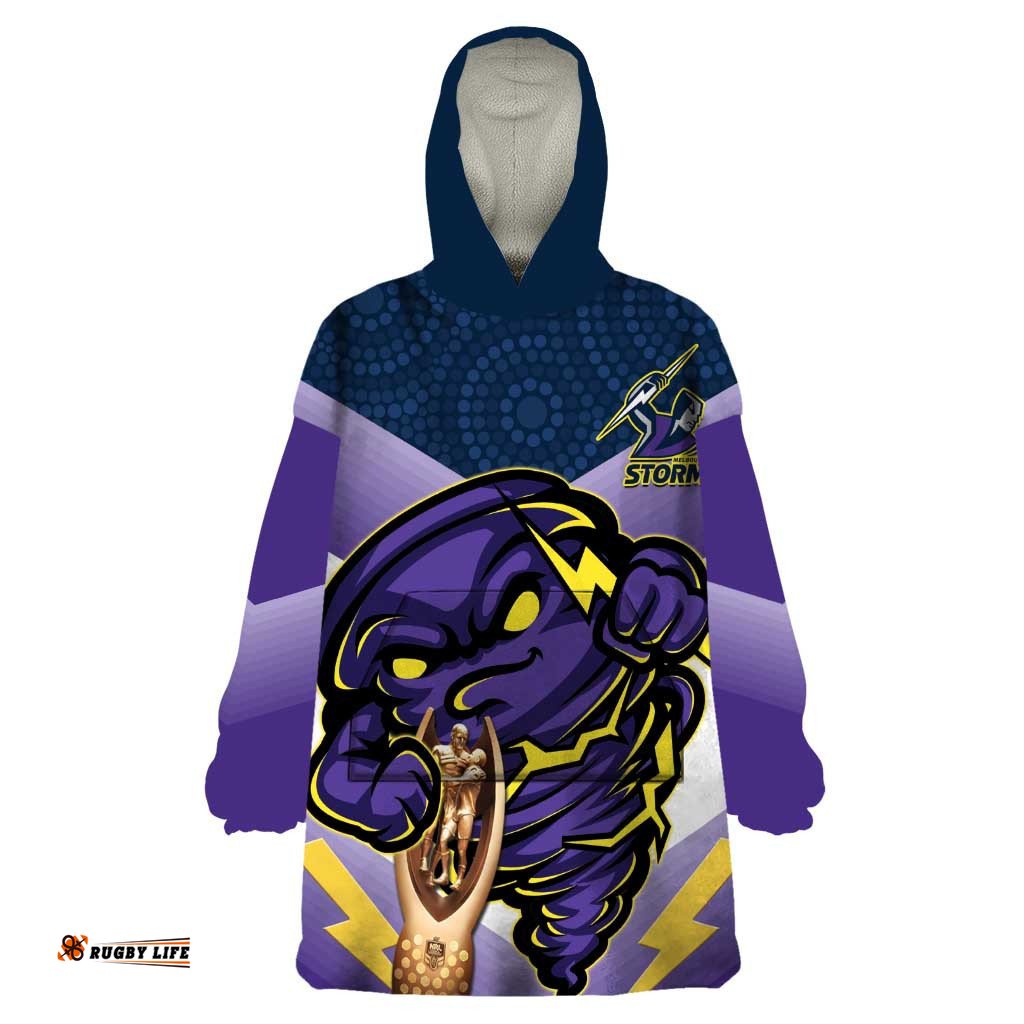 personalised storm rugby 2024 wearable blanket hoodie mascot with trophy go champions aboriginal art