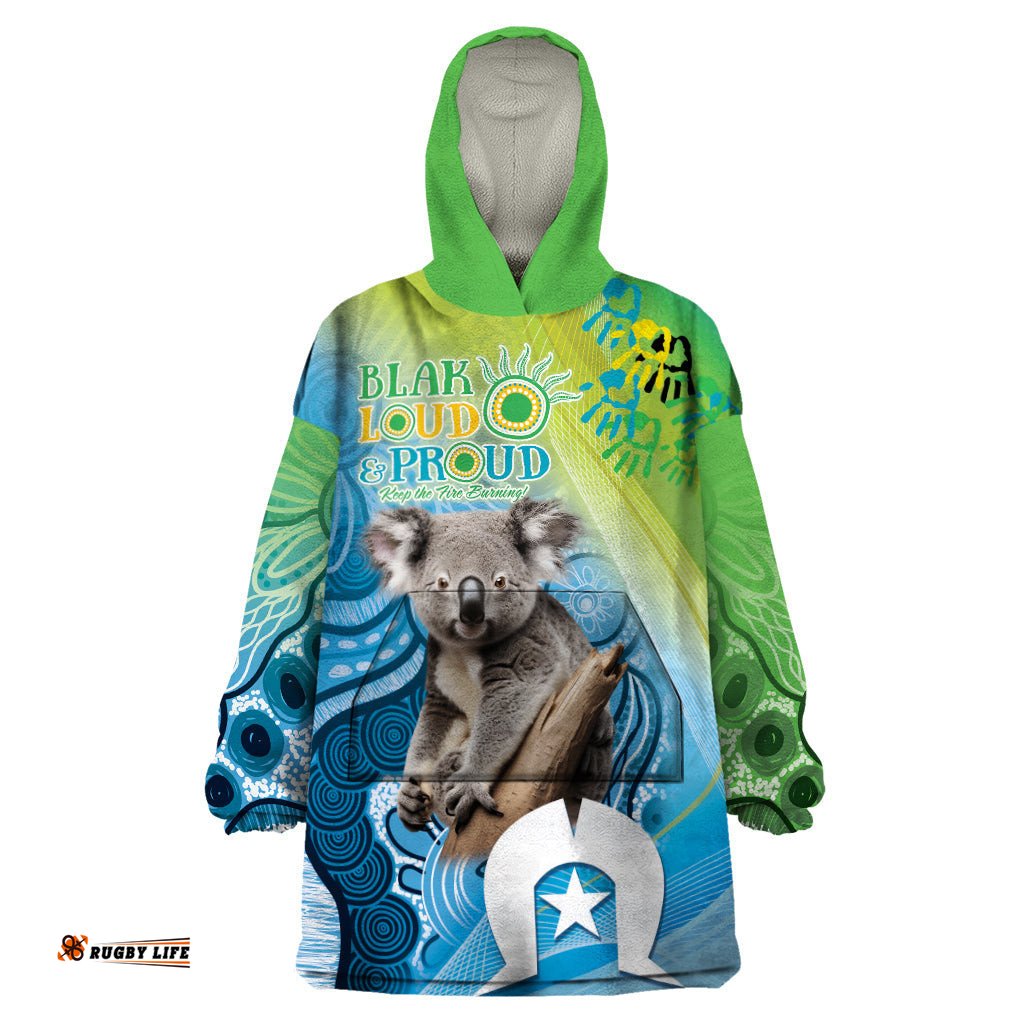 vivid minimal koala naidoc 2024 wearable blanket hoodie aboriginal art style