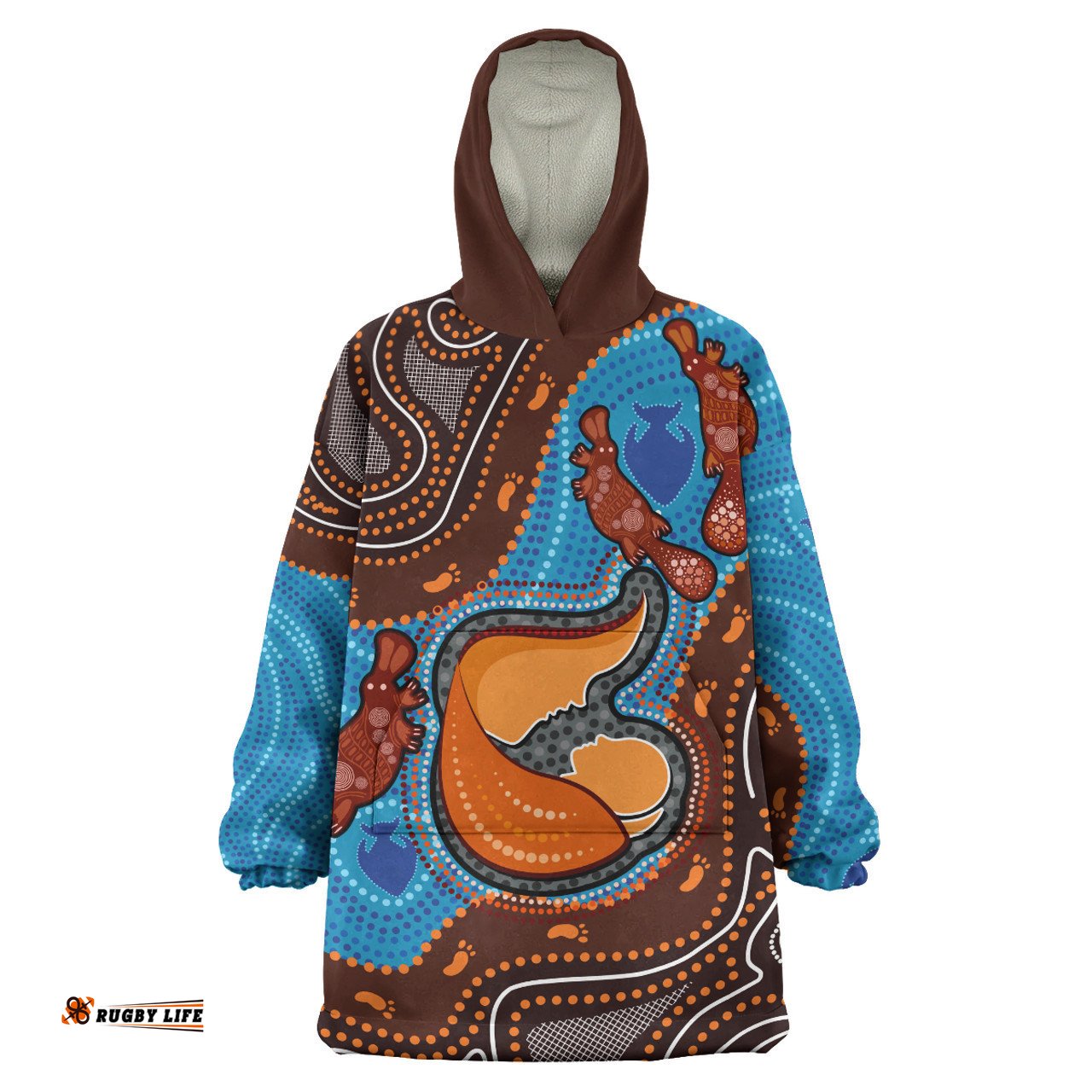 Australia Custom Snug Hoodie - Aboriginal Inspired Mother And Son Platypus Art Land And River Concept Oodie Blanket