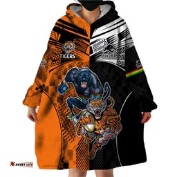 custom nrl tigers combine panthers rugby wearable blanket hoodie sporty style