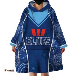 personalised indigenous nsw blues rugby wearable blanket hoodie state of origin blue dynamic