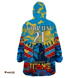 custom text and number titans rugby anzac wearable blanket hoodie lest we forget