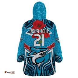 custom sharks rugby anzac wearable blanket hoodie gallipoli soldier with aboriginal art