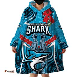 custom sharks rugby anzac wearable blanket hoodie gallipoli soldier with aboriginal art