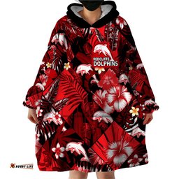 custom personalised dolphins rugby wearable blanket hoodie fashion tropical jungle flowers