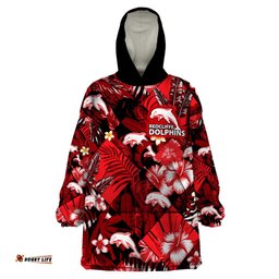 custom personalised dolphins rugby wearable blanket hoodie fashion tropical jungle flowers