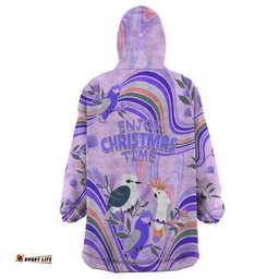 australia hippie christmas wearable blanket hoodie cockatoo kookaburra with wattle violet pastel color