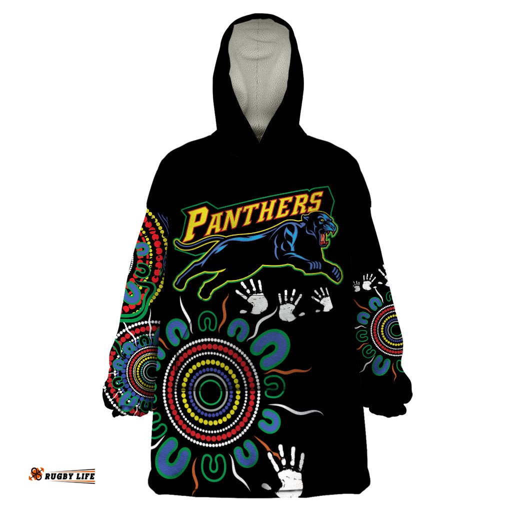 personalised panthers aboriginal dot wearable blanket hoodie go the mighty panthers