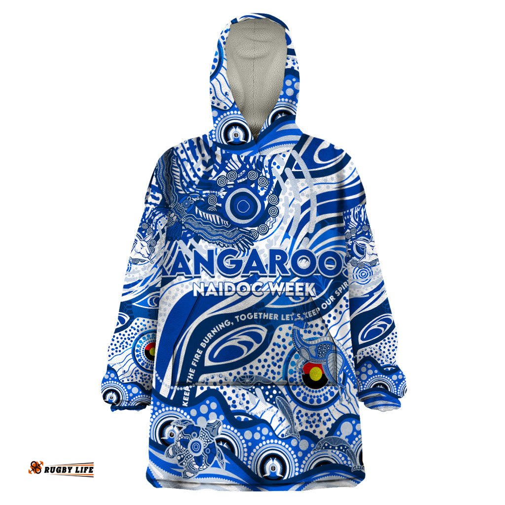 custom naidoc week 2024 kangaroos wearable blanket hoodie aboriginal animals keep the fire burning dt02