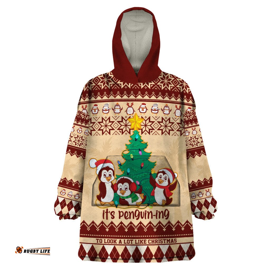 australia penguin christmas argyle pattern personalised wearable blanket hoodie
