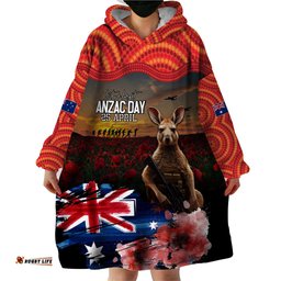 australia anzac day wearable blanket hoodie koala and kangaroo red poppy flower field aboriginal pattern lt03