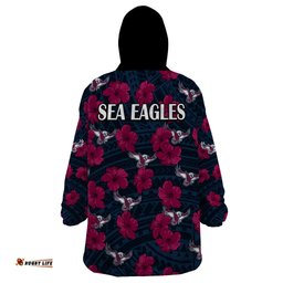 sea eagles rugby wearable blanket hoodie polynesian style with hibiscus