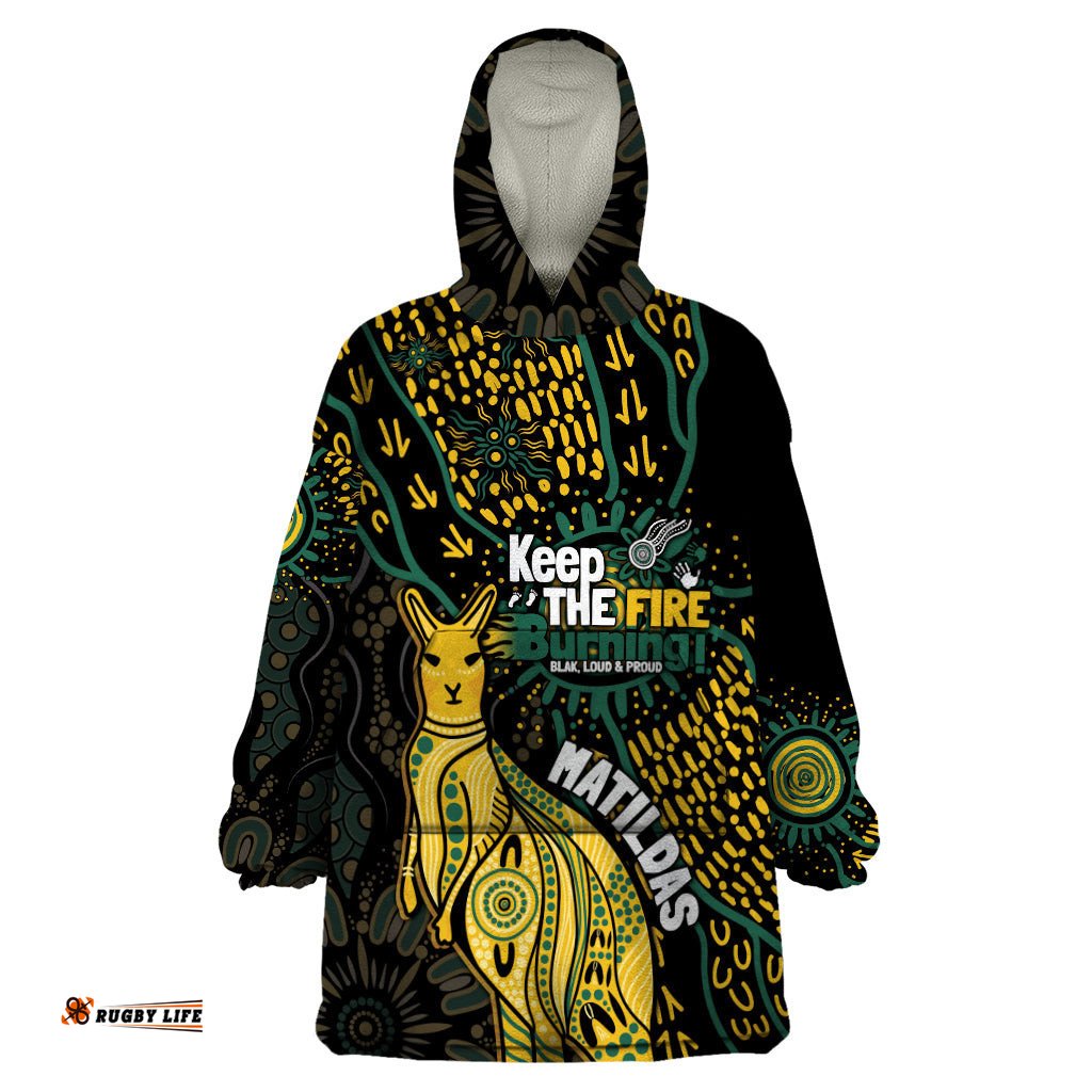 australia matildas indigenous wearable blanket hoodie naidoc 2024 keep the fire burning