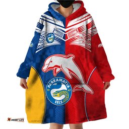 nrl dolphins combine parra eels wearable blanket hoodie sporty style
