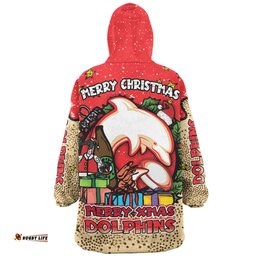 Redcliffe Dolphins Christmas Custom Snug Hoodie - Merry Christmas Our Beloved Team With Aboriginal Dot Art Pattern Snug Hoodie