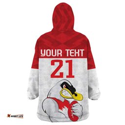 afl sydney custom wearable blanket hoodie with swans mascot simple style