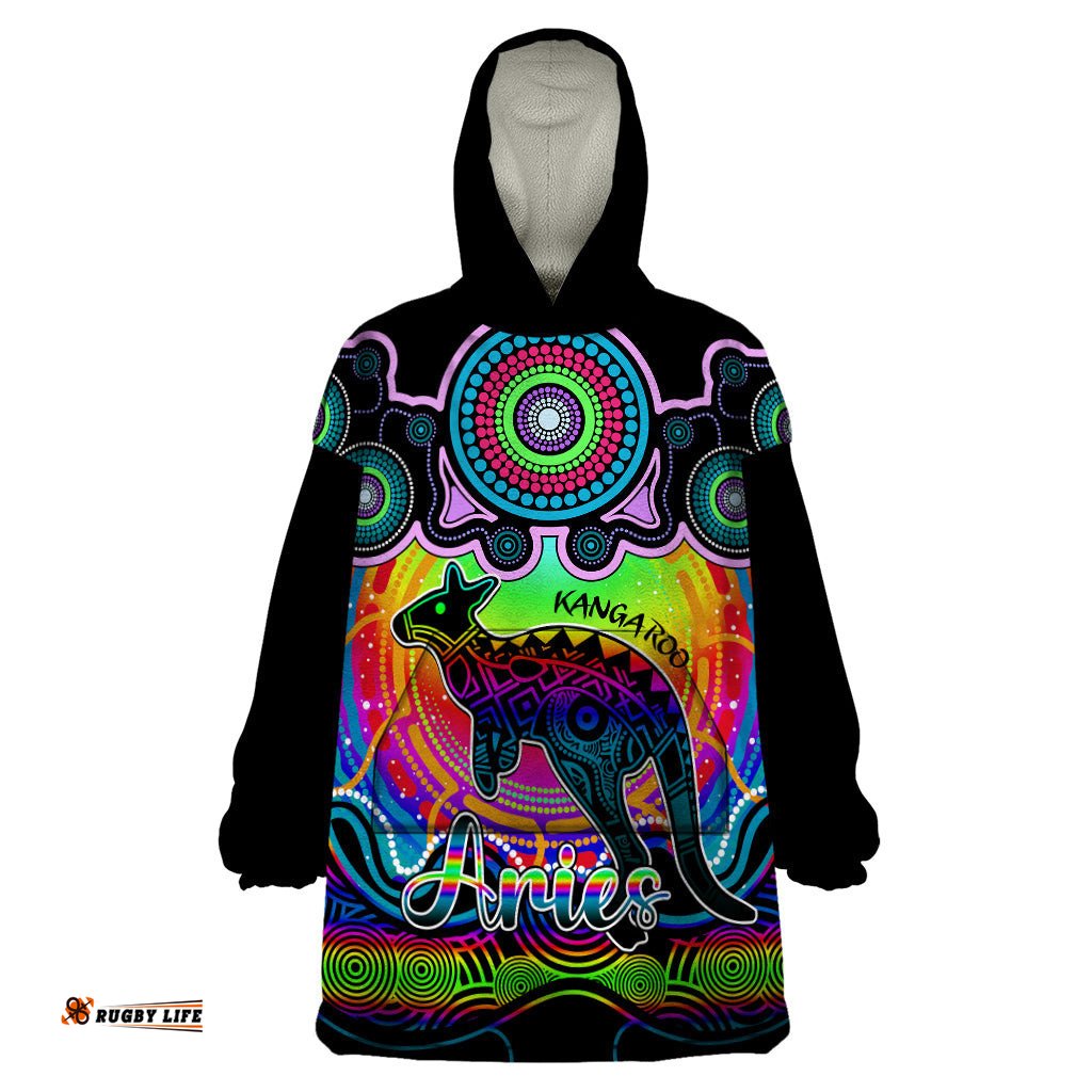 personalised australia aries kangaroo zodiac wearable blanket hoodie auz astrology aboriginal rainbow