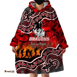 custom personalised anzac day nrl dragons wearable blanket hoodie aboriginal lizard patterns