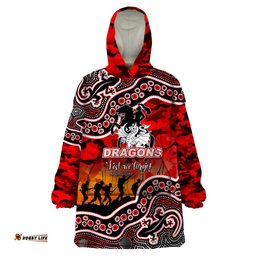 custom personalised anzac day nrl dragons wearable blanket hoodie aboriginal lizard patterns