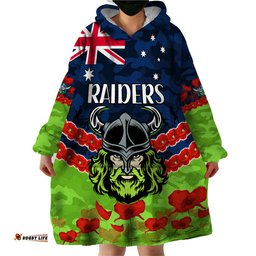 custom text and number raiders rugby anzac wearable blanket hoodie lest we forget