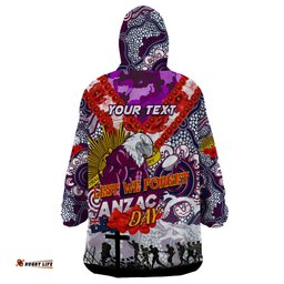 personalised eagles anzac day wearable blanket hoodie aboriginal rising sun dt02