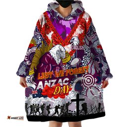 personalised eagles anzac day wearable blanket hoodie aboriginal rising sun dt02