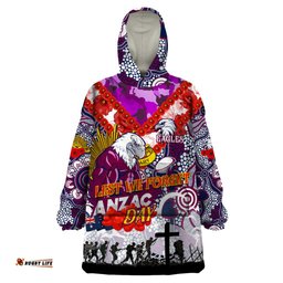 personalised eagles anzac day wearable blanket hoodie aboriginal rising sun dt02