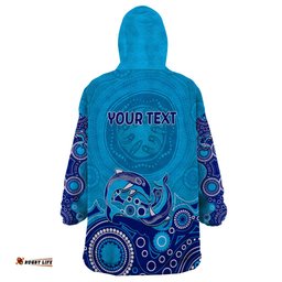 australia aboriginal wearable blanket hoodie dolphin light blue