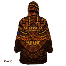 wallabies rugby wearable blanket hoodie polynesian and aboriginal special orange version