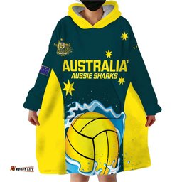 custom australia water polo 2024 wearable blanket hoodie aussie shark national color version