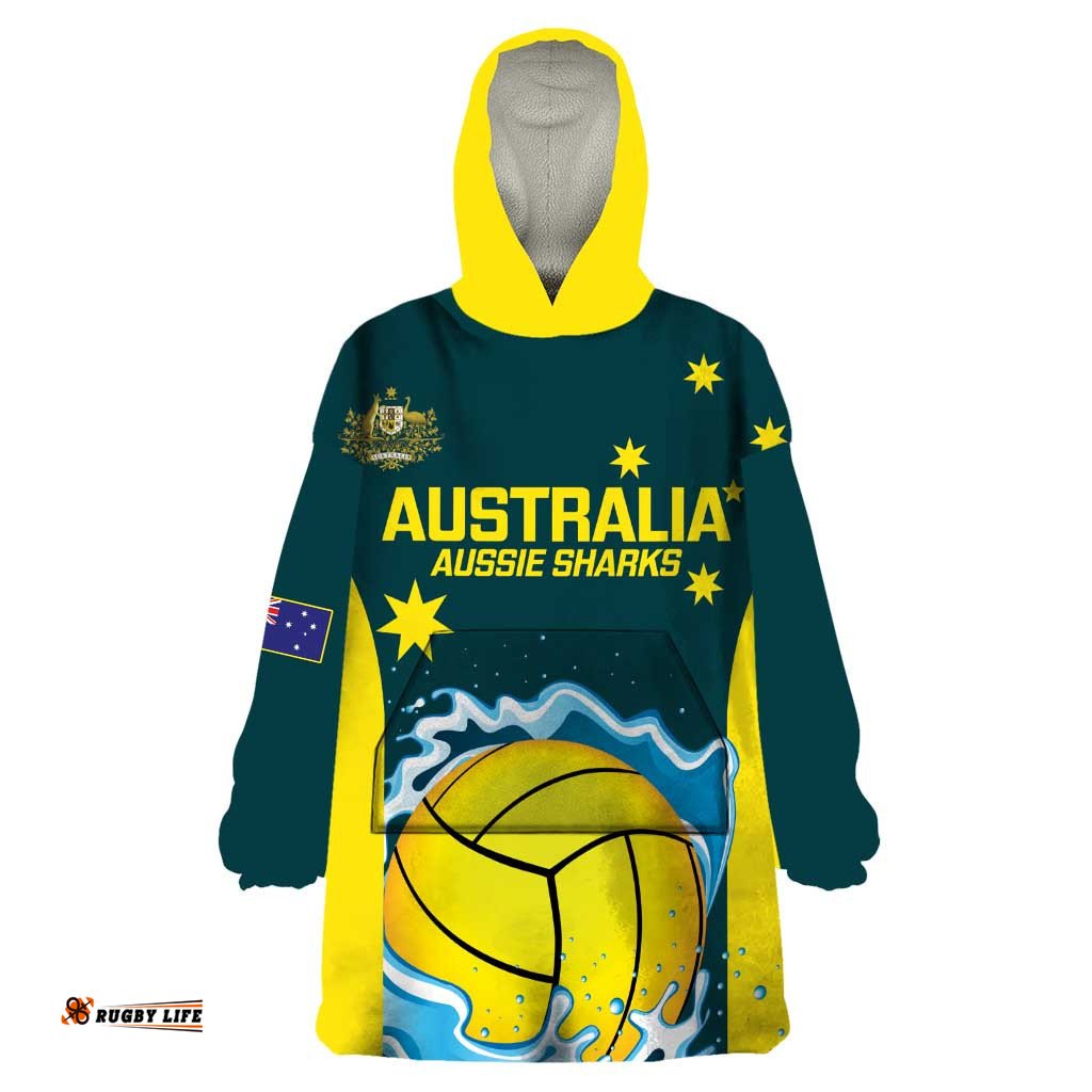custom australia water polo 2024 wearable blanket hoodie aussie shark national color version