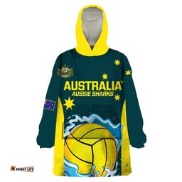 custom australia water polo 2024 wearable blanket hoodie aussie shark national color version