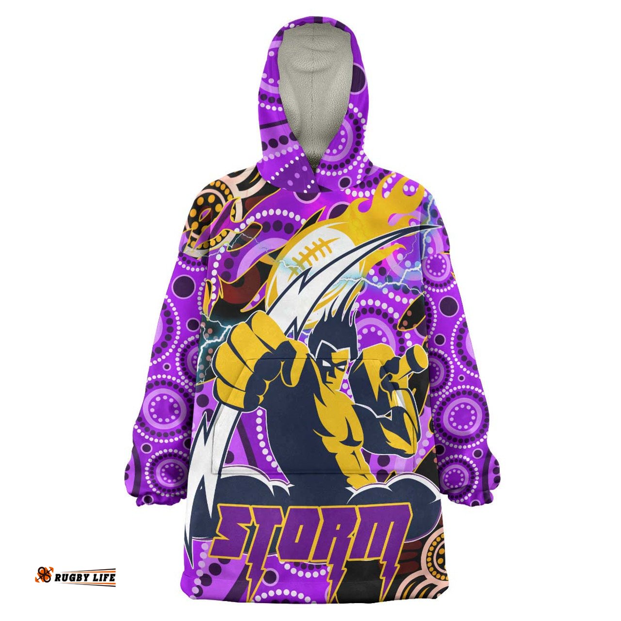 Melbourne Storm Snug Hoodie - Custom Melbourne Storm Team with Aboriginal Inspired Dot Painting and Indigenous Pattern Oodie Blanket