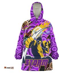 Melbourne Storm Snug Hoodie - Custom Melbourne Storm Team with Aboriginal Inspired Dot Painting and Indigenous Pattern Oodie Blanket