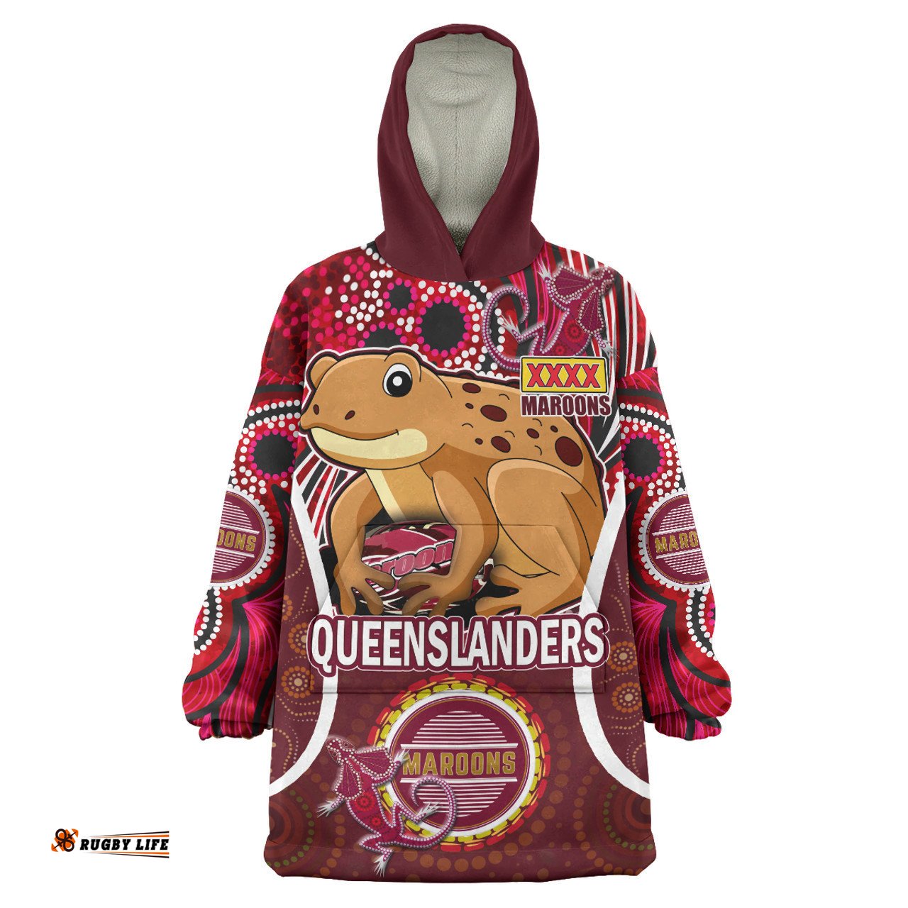 Cane Toads Snug Hoodie - Custom QLD Cane Toadss With Art Personalised Player And Number Oodie Blanket