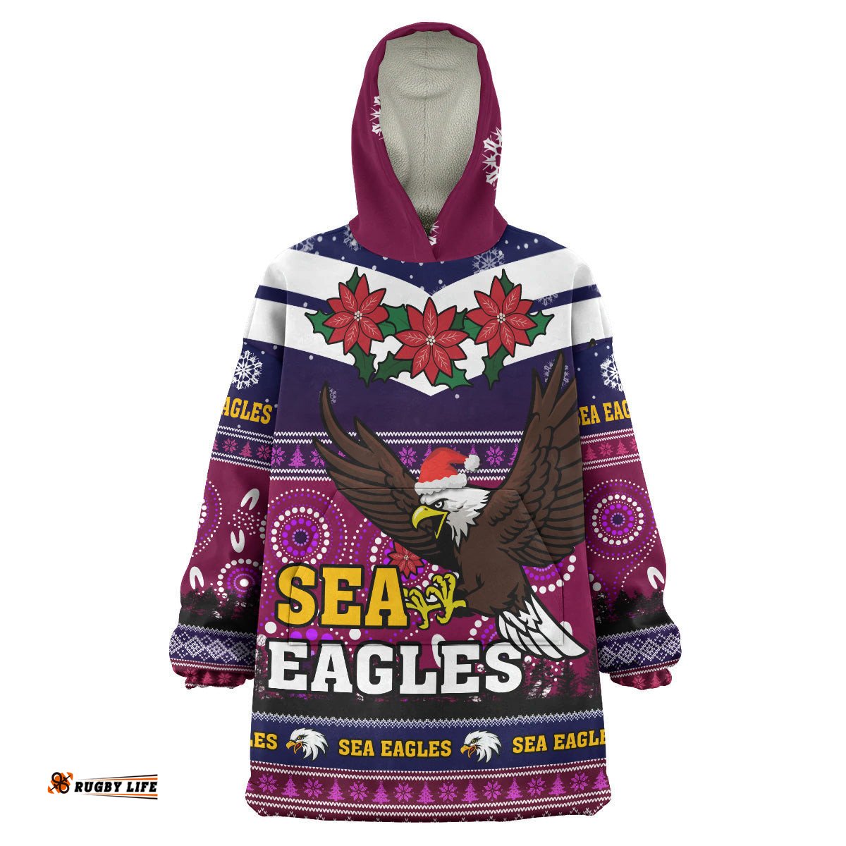 sea eagles rugby christmas snug hoodie custom sea eagles ugly christmas and aboriginal patterns wearable blanket hoodie
