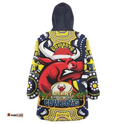 North Queensland Cowboys Christmas Snug Hoodie - Merry Christmas North Queensland Cowboys With Footprints Oodie Blanket