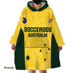 custom australia socceroos wearable blanket hoodie go aussie marble pattern sporty style