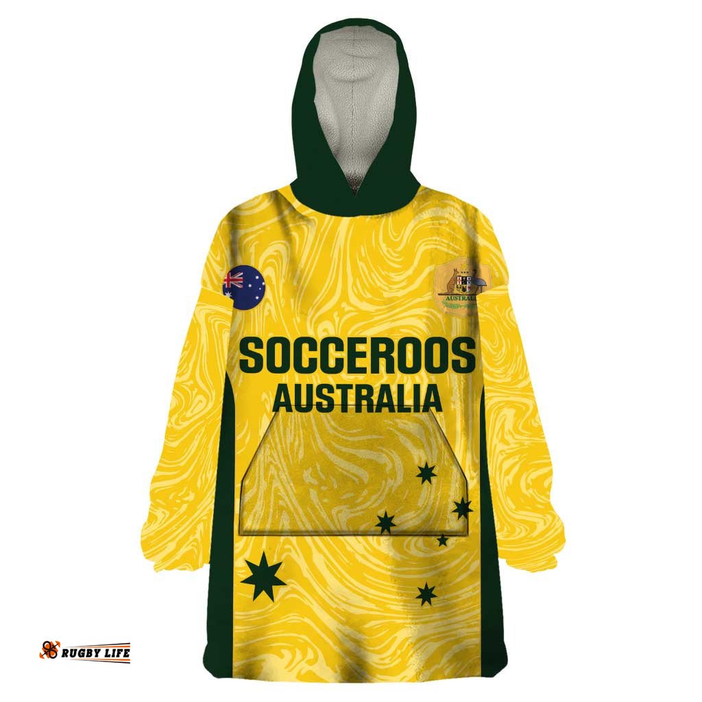 custom australia socceroos wearable blanket hoodie go aussie marble pattern sporty style