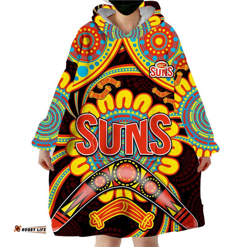 custom personalised suns football wearable blanket hoodie boomerang indigenous dots